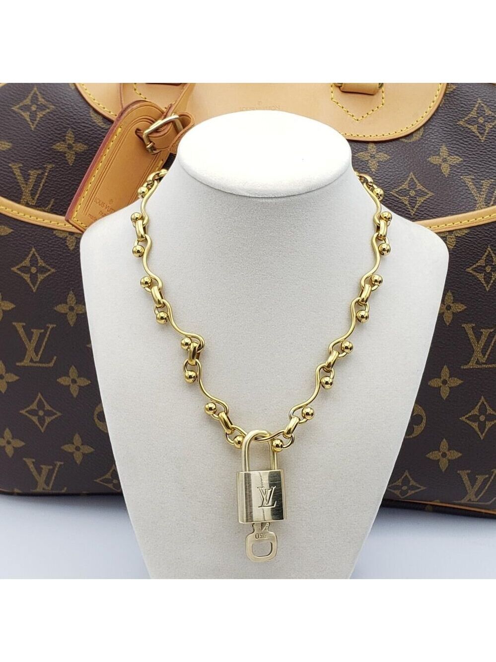 Authentic Louis Vuitton Padlock w/Unbranded Stainless Steel Gold Plated Chain